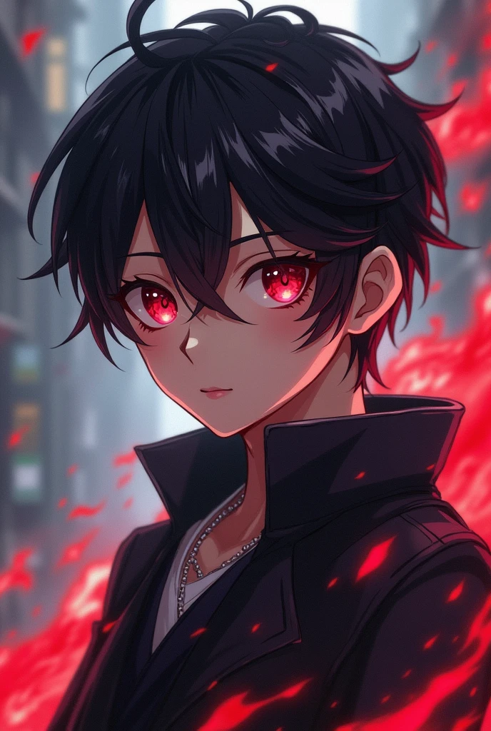 anime boy, adolescent, bonitas, Eyes red, blackquality hair, skin fair, aduto, JUJUTSU KAİSEN