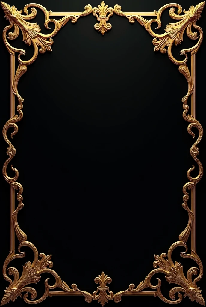 Create an image with a black background and gold designs around it