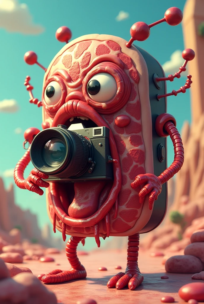 Cartoon camera made of meat