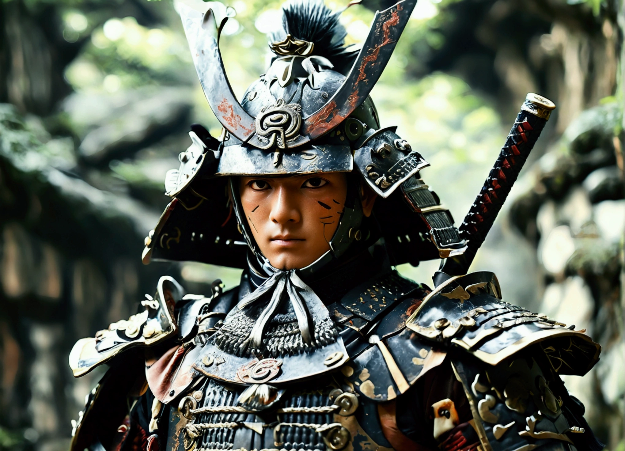 In a mesmerizing tribute to ancient warriors, Naruto stands in the enigmatic outfit of the former samurai. Coated with finely carved armor, It tells stories of past battles. Le casque, crowned by a majestic ridge, conceals Naruto's face while exuding an air of mystery and reverence. Eyes hidden behind a visor, He stands with an unshakable position, Embodying the honor and discipline of the samurai lineage. armure, engraved with symbols of strength and resilience, is a testament to Naruto's journey and growth. A hand rests gracefully on the handle of a legendary blade, its blade reflecting light in the ethereal glow. While the ancient metal of the armor captures the sun's rays, He whispers forgotten legends and the spirits of warriors of the past.. Dans cette rencontre captivante, Naruto, Dressed in the ancient armor and helmet of the samurai, is ready to face any adversary with the wisdom and valour of his predecessors, His spirit ignites with the determination to protect everything he holds dear...