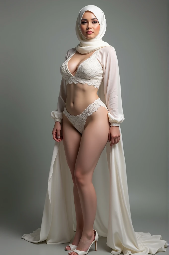 
hot hijab aunt naked big breasts, full body but not fat, wearing beautiful white high heels, very tempting for Fulgar