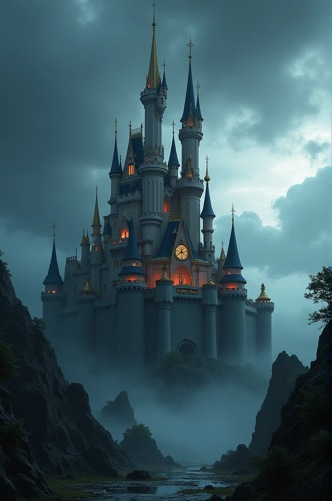 Disney castle with dark tones, gold or red