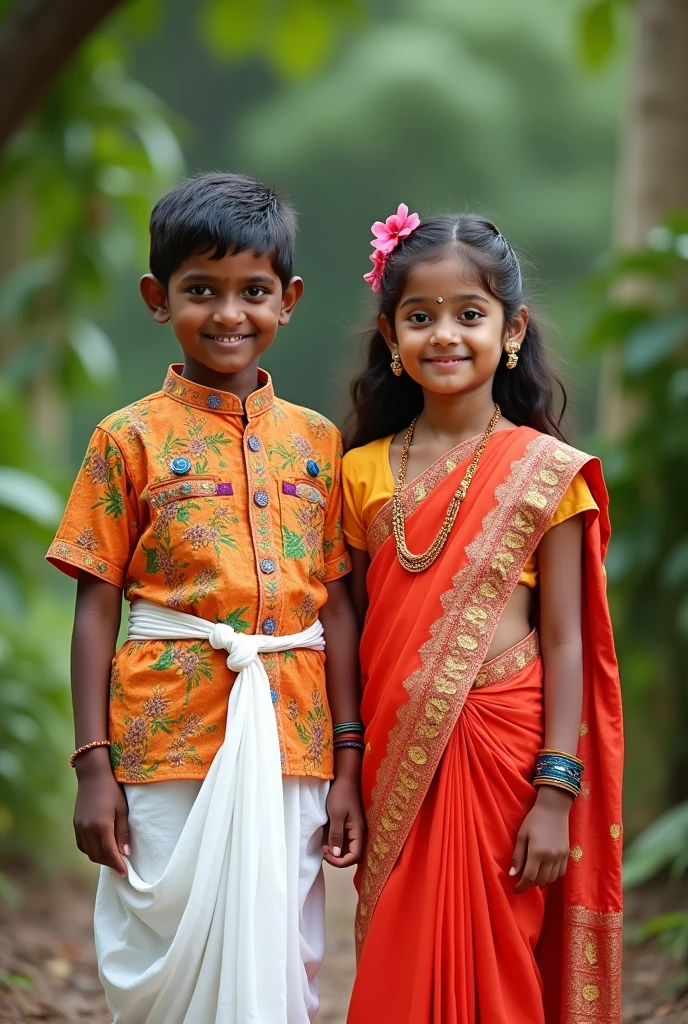 1 boy and 1 girl children age kerala style photo front side face