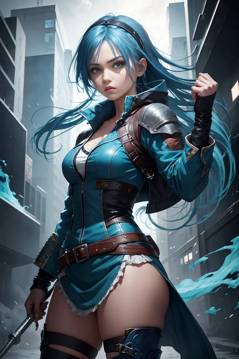 1girl, blue hair, ready to fight, best art, high details, high quality, perfect , dynamic,