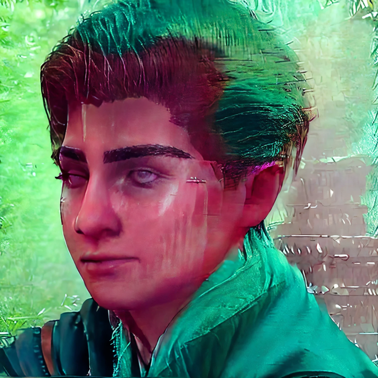 (face focus). (masculine:1.3), (large strong physique:1.0), at outdoor gothic castle, (wearing large long flowing simple green and silver silk fantasy wizard robes:1.3), (wearing matching long flowing cape:1.2), (grey eyes), (fantasy theme:1.3), styled hair, confident, handsome, (((masterpiece))), (((best quality))), (dignified pose:1.2), male, athletic, looking at viewer, (short hair), lower color saturation:1, lower contract color:1, 