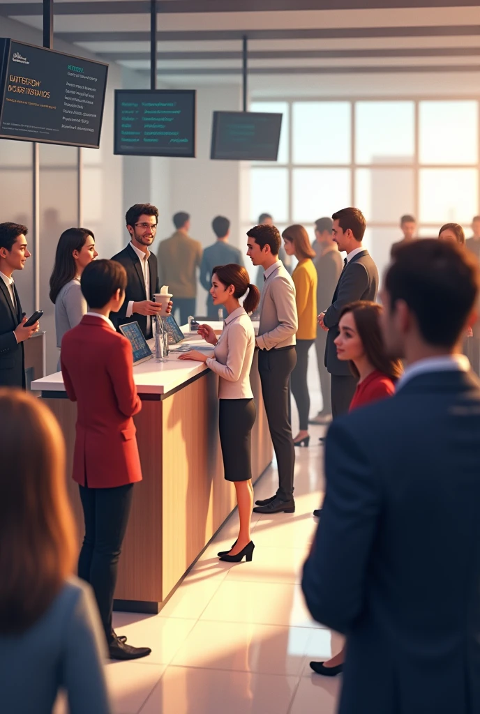 Customer Service, queue of people waiting in order