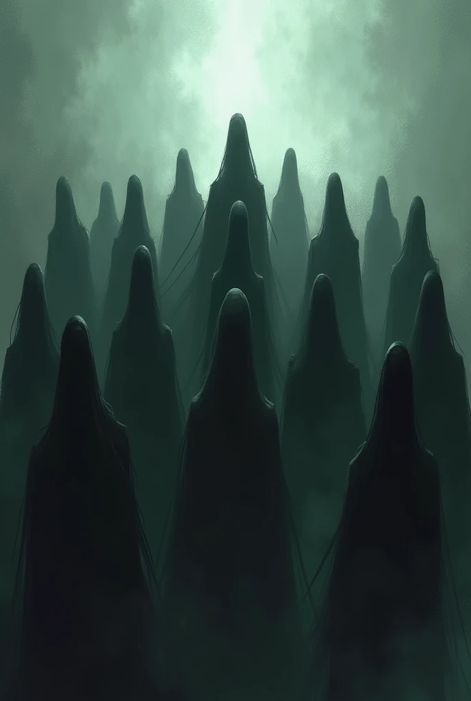 PLEASE GENERATE MANY SHADOW PEOPLE ASSAMBLE IN A PLACE