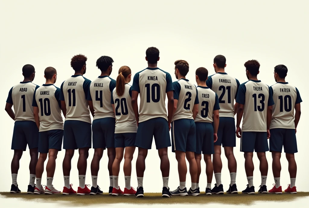 A team of 11 players standing side by side.Show the back side