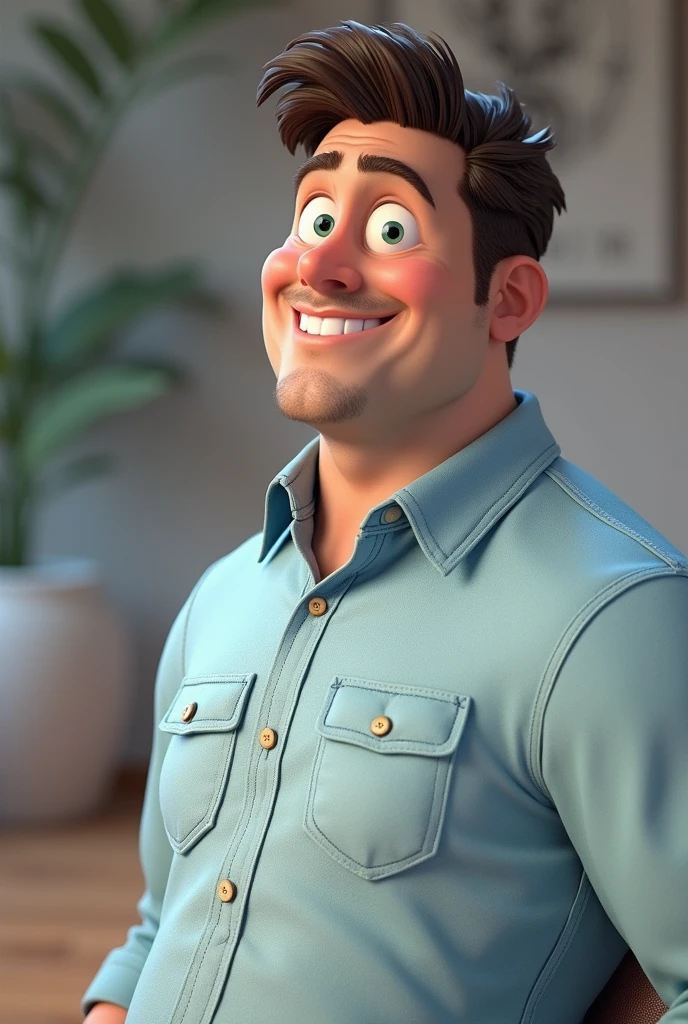 Cartoon character of a man in a blue shirt, an animated character, stylized character, animation style rendering, 3d stylized, Arnold Maya rendering, Stylized 3D rendering, toon render screenshot, 3d character, 3d character, Stylized 3D rendering, 3D character rendering, cartoon character, Personagem de close up, character posing, (Pixar-style) (master part:1.2) (bokeh) (best qualityer) (skin detailed) (detailed texture) (8k) (Argilla) (cinematic lighting) (sharp focus,Sit down and lift your upper body
