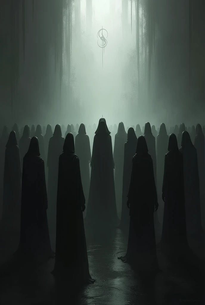 PLEASE GENERATE MANY SHADOW PEOPLE ASSAMBLE IN A PLACE MAKE IT GREY AND BLACK IN COLOUR