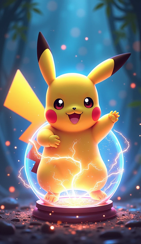 Pokemon Pikachu Crystal Ball, Pikachu that generates electricity, Illustration Pokemon, Cyberpunk Pikachu, Pokemon art style, Cute, colorful and adorable, Concept art of Pikachu, 可爱的number艺术, Cute Pokemon style, Cartoon Vitality, Cute mouse Pokémon, 🌺 CG Society, Cute glowing creatures, Luminous Light! number, Pokemon anime style, 可爱细致的number艺术