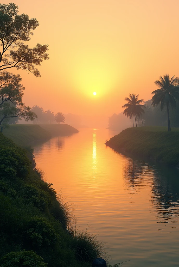 Cut to the serene view of the Ganges River at sunset