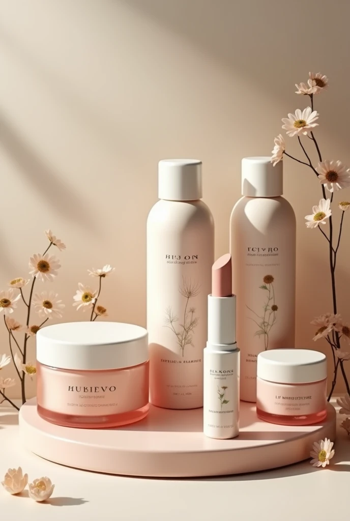 Create a cosmetics line with a makeup remover, exfoliating, lip moisturizer, lipstick, and blush made with natural ingredients