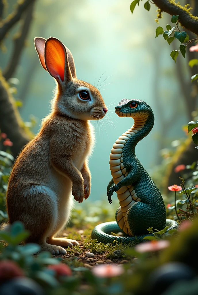 Wild rabbit and kobra together
