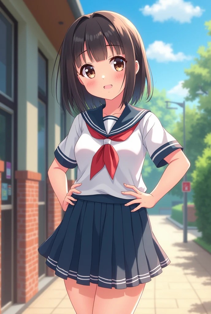 Create a chubby girl with the anime AU uniform