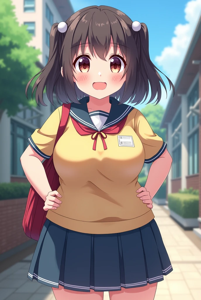 gym uniform, gigantic breasts, white shirt, wet shirt, wet, see-through shirt, no bra, wide hips, :o, running, bouncing breasts, unaligned breasts, motion lines, motion blur, sweat, closed eyes, heavy breathing, mature female, brown hair, hair over shoulder, braid, outdoors, park, shirt tucked in