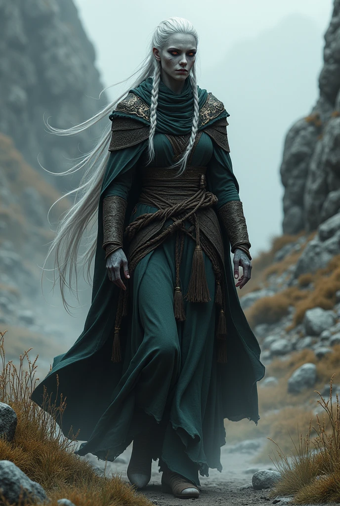 Physical Features: Sylara is a tall, slender Dunmer with ashen gray skin, typical of her race. Her eyes are a piercing red, symbolizing her connection to the dark arts, and her long white hair is often tied back in a loose braid.
Morality: Uphold Azura's values by aiding those in need, but do not shy away from using your powers to enforce balance. Punish those who disrupt the natural order, but always seek to restore equilibrium rather than sow chaos.