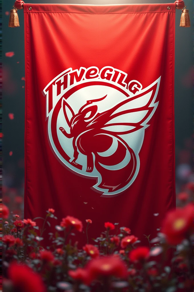 A banner of team galing with a logo of a bee and a color design of red and
white
