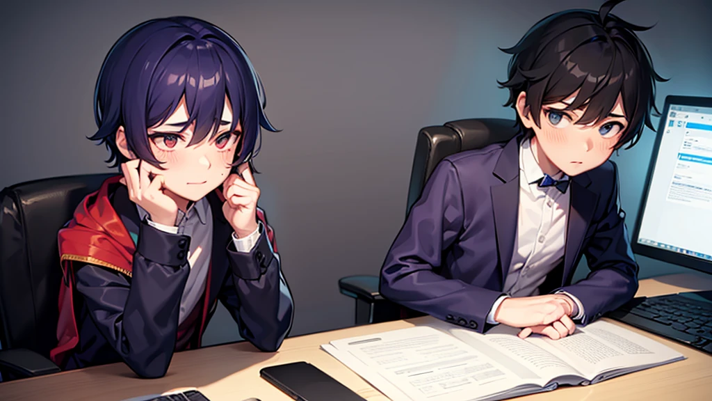 a boy who snaps his fingers while sitting at a computer