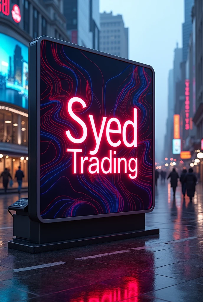 A name on the bill board "syed trading" with candle stick 