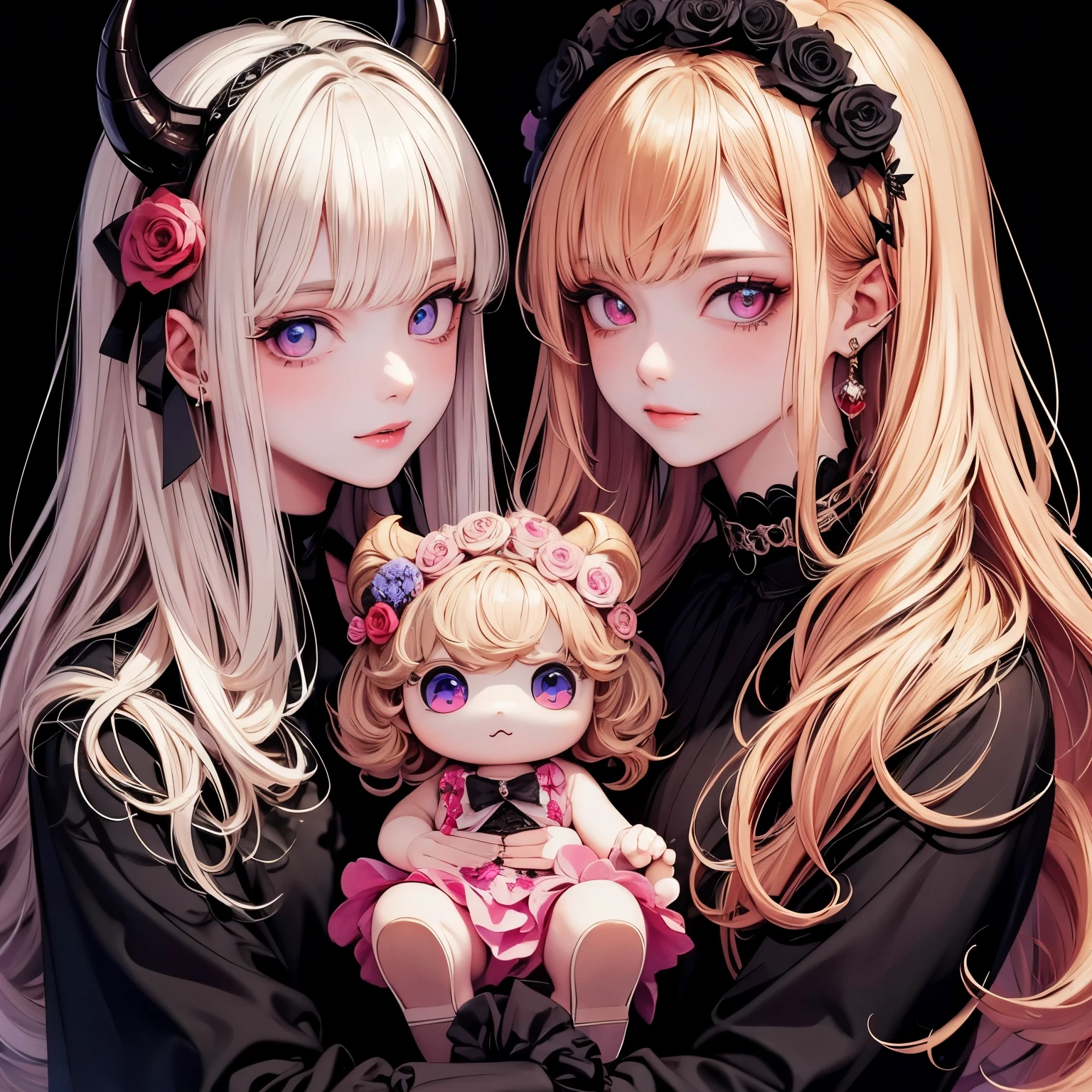 (masterpiece), Highest quality, Ultra-high resolution,Devil with a black ribbon、Golden Hair、Pink eyes、The Rose of Versailles