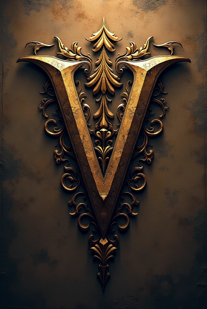 create an e-sports style logo with the letter V, ancient medieval style and with small avant-garde writing above