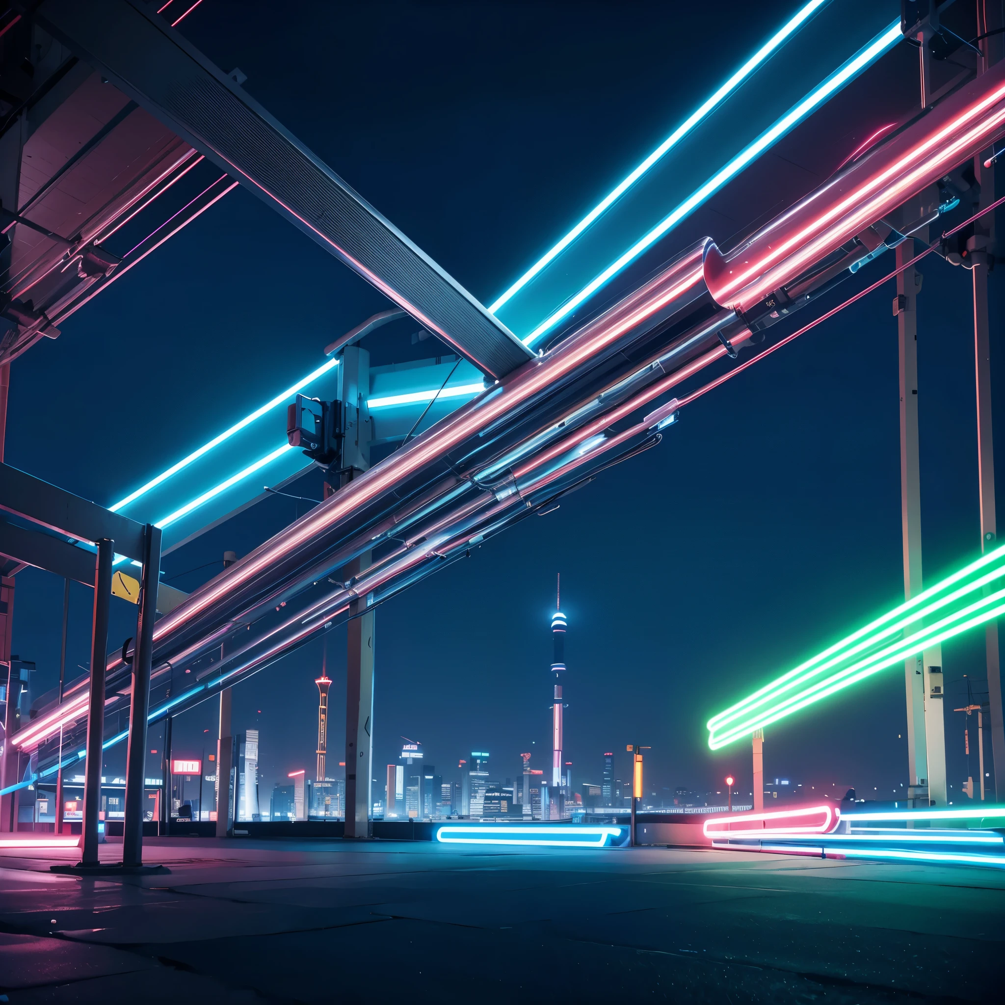 Metal rods,Neon style,Electronic wind,The background is gorgeous and colorful