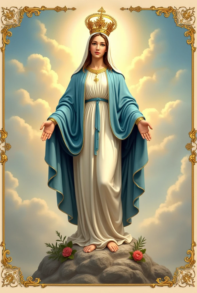 Virgin Mary Queen of Peace flyer with the following information: September 3rd Mass presided by Fr.. Miguel Vera