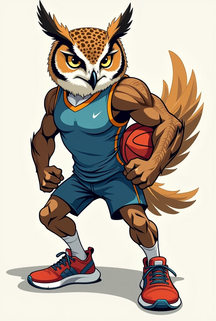 An owl animal in sportswear in drawing format 