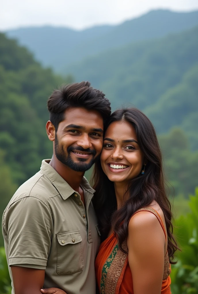 Kerala straight couple in wayanad. Realistic photo. No ornaments. Showing face