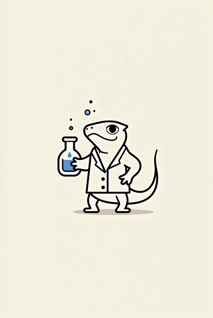 logo composed only of lines representing a salamander with a chemist&#39;s jacket and holding a scientist&#39;s flask