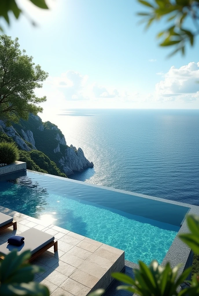 (photorealism:1.2), photorealistic of an infinity pool overlooking the sea