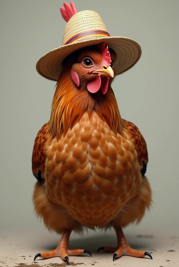 a realistic hen with a hat