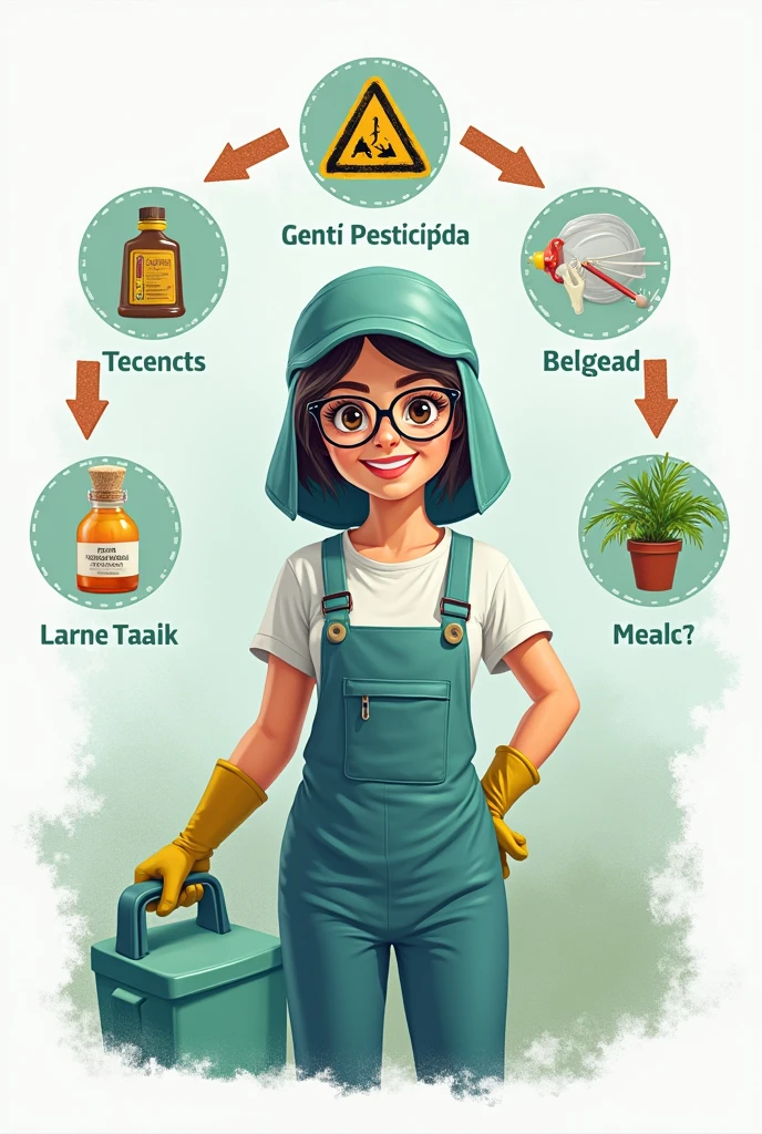 Give me a simple drawing where the safe use of pesticides and other chemicals derived from carboxylic acids is promoted.. in Spanish.