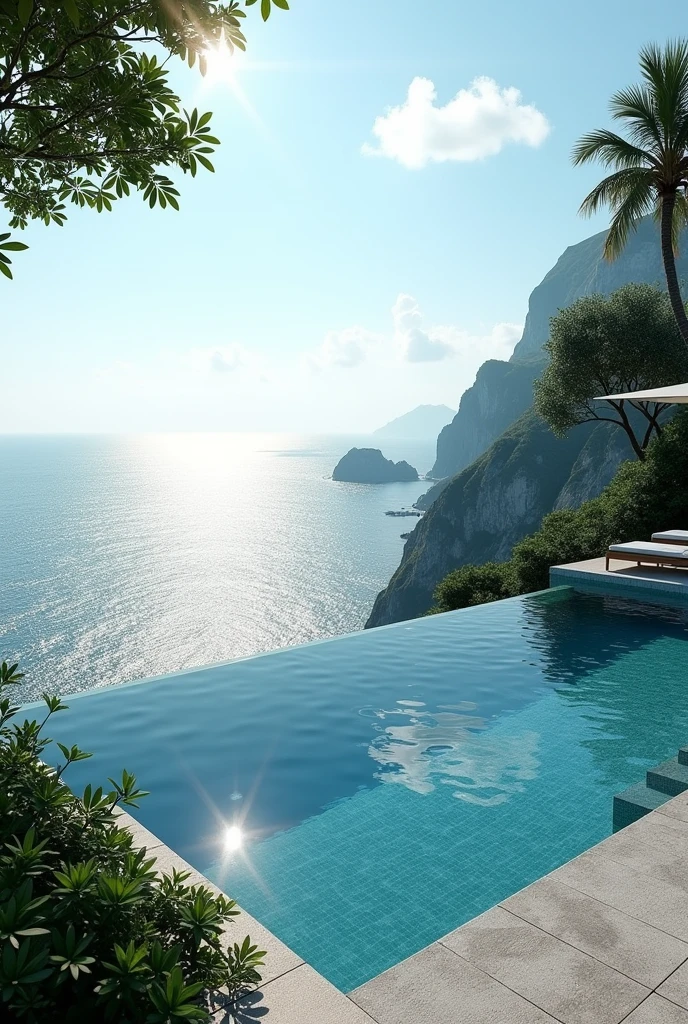 (photorealism:1.2), photorealistic of an infinity pool overlooking the sea