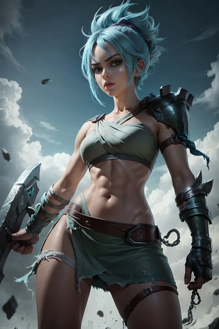 1girl, blue hair, ready to fight, best art, high details, high quality, perfect , dynamic, riven
