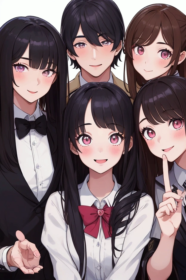 (Masterpiece, best quality), (nonsense:1.2), (very detailed, 8ก, very high:1.2), (2 beautiful girls and 1 handsome guy:1.3), young, thin, (movie elements), Blush, happy smile, incredible light, (short body, body), (group shot, Gather together, friend), University Student Uniform