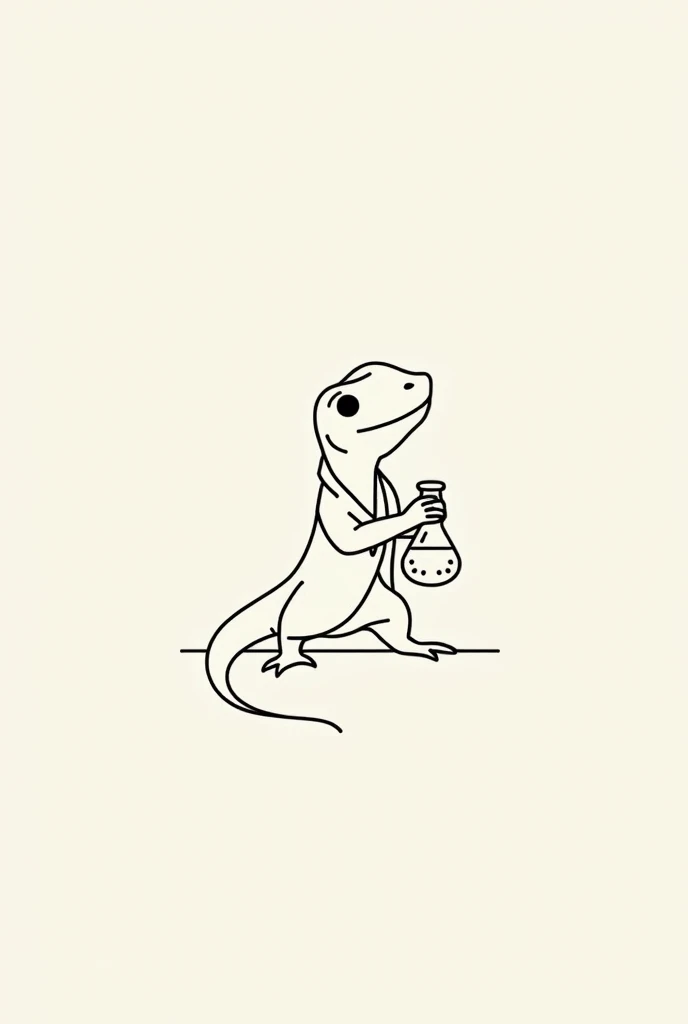 logo composed only of lines representing a salamander with a chemist&#39;s jacket and holding a scientist&#39;s flask