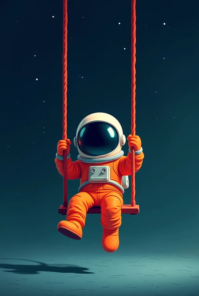 Cartoon image of an astronaut sitting on a swing, the background of the image is black