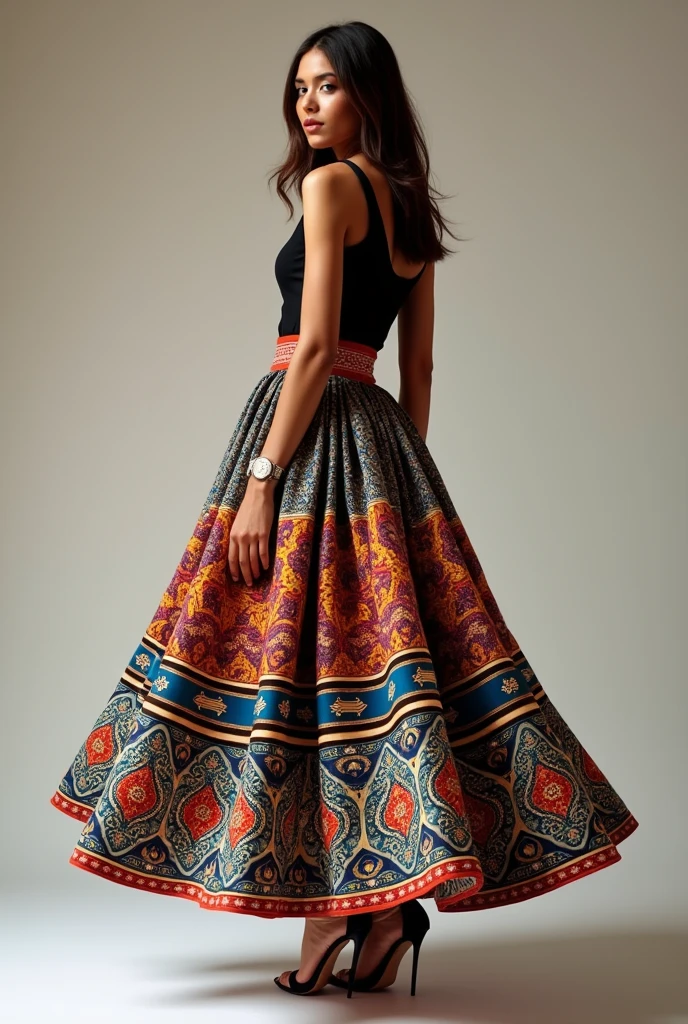 A skirt design inspired by today but representing Guane ceramics in fabric