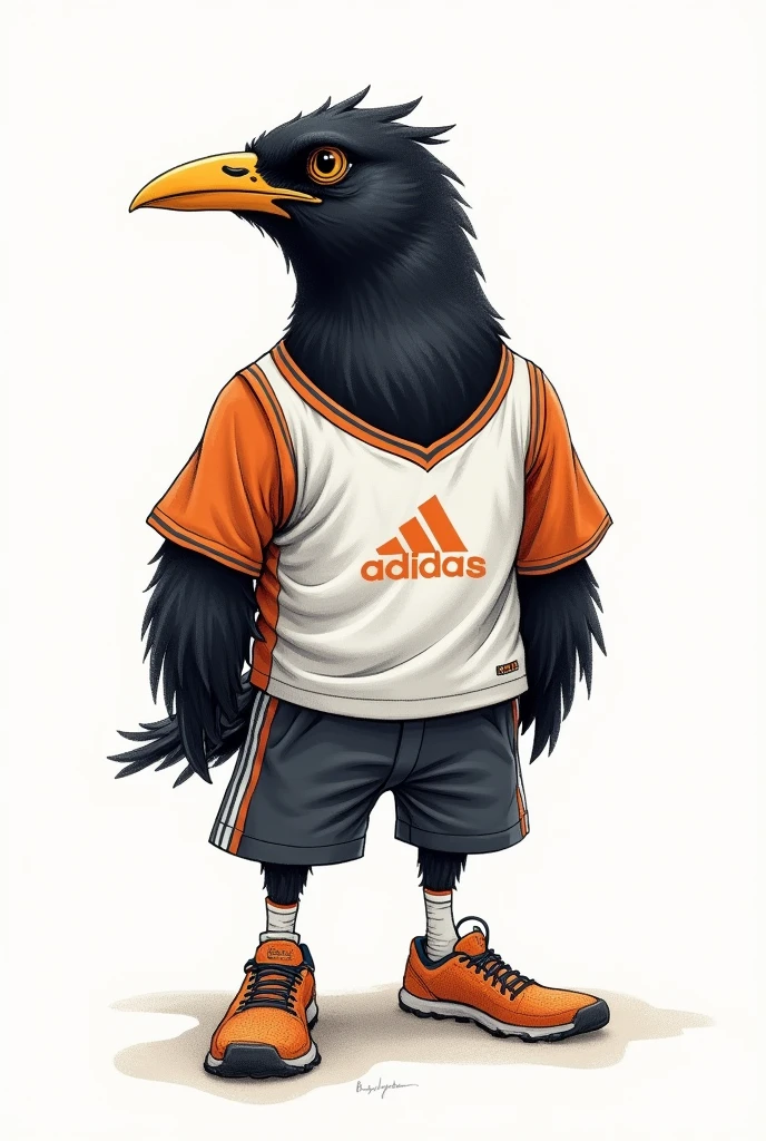 A blackbird animal in sportswear in drawing format