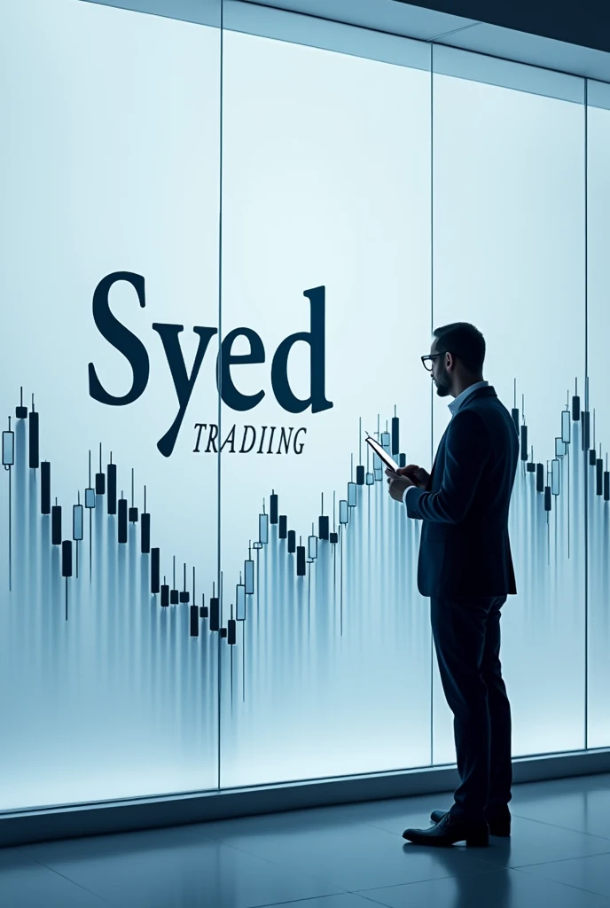 A name on the card "syed trading" with candle stick and share market analyst