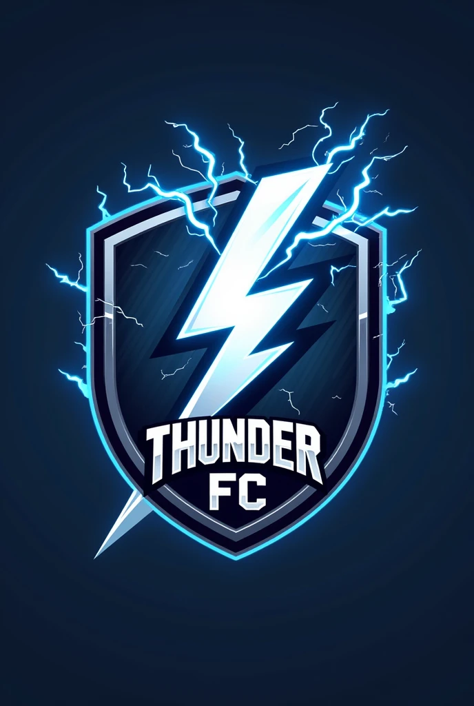 Here’s a prompt for the logo of Thunder FC:
"Design a dynamic and powerful logo for Thunder FC. The logo should feature a stylized lightning bolt as the central element, symbolizing energy and strength. Surrounding the lightning bolt, incorporate a circular shield shape with bold edges, giving a sense of protection and unity. The color scheme should primarily use deep blue, silver, and white, with subtle gradients to add depth. The name 'Thunder FC' should be integrated below or around the logo in a modern, strong font, complementing the aggressive and electrifying feel of the design."