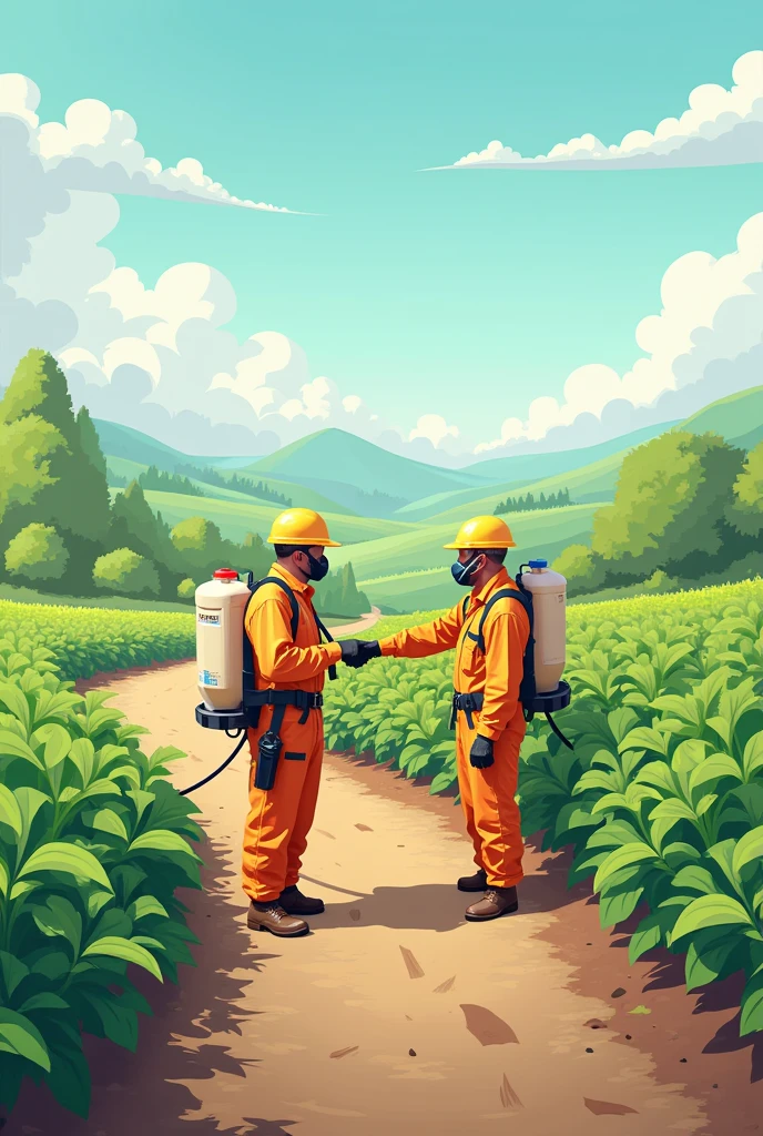 Give me a drawing where the safe use of pesticides and other chemicals derived from carboxylic acids is promoted.. in Spanish.