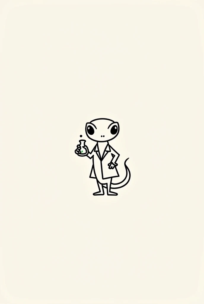 logo composed only of lines representing a salamander with a chemist's jacket and holding a scientist's flask