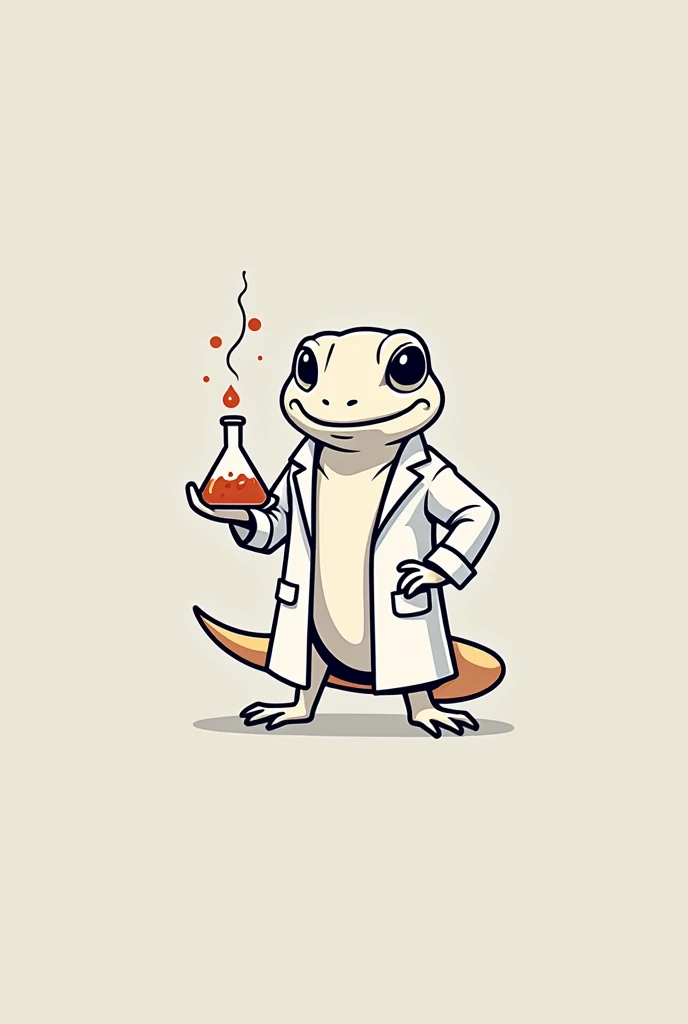 black logo with only features of a salamander with a chemist jacket and holding a scientist&#39;s flask