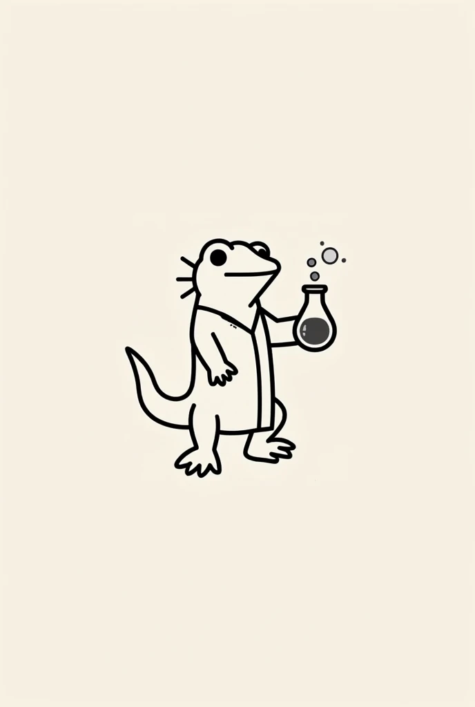 logo composed only of lines representing a salamander with a chemist's jacket and holding a scientist's flask