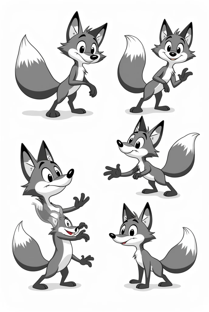 "Imagine a cartoon fox inspired by the style of Felix the Cat, designed as a character for a presentation. The fox should capture the essence of 1940s animation, featuring a faithful representation of a cartoon fox in black and white. The fox should appear in various poses, as if it's presenting something, with a high-quality design and attention to detail."
Let me know if you'd like to make any adjustments!