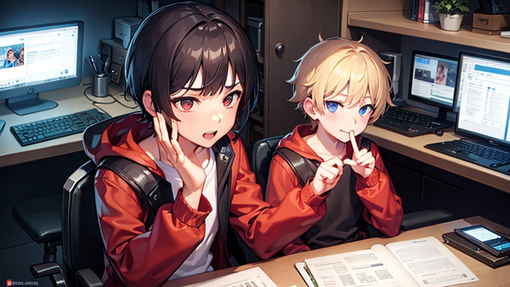 boy snapping his fingers while sitting at the computer