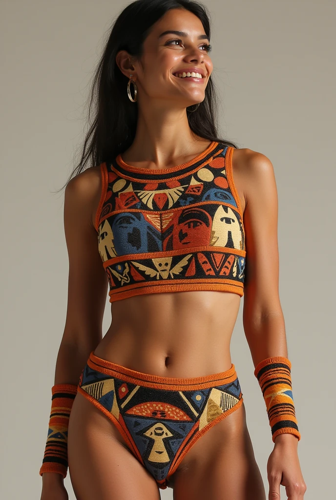 A crop top design inspired by current events but representing Guane ceramics in fabric